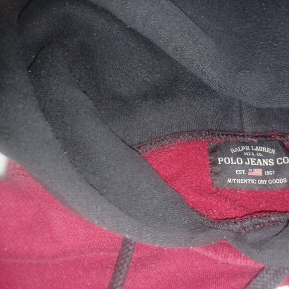 Polo Jeans Co. Men's Heavy Hooded Sweatshirt Medium Red Black White - Picture 7 of 8